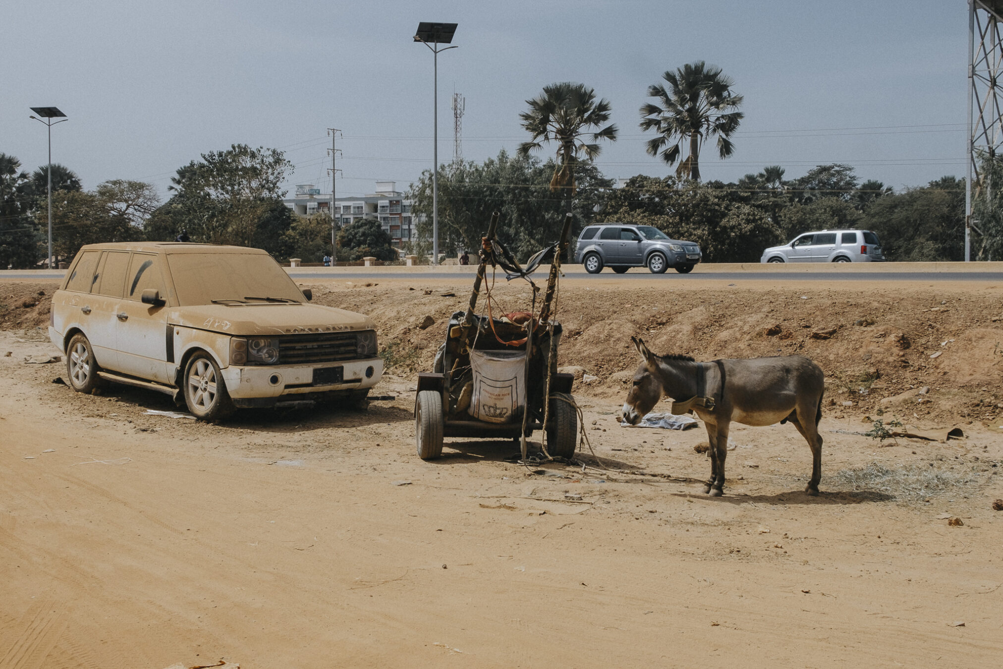 wagen ezel kar snelweg highway bijijo gambia